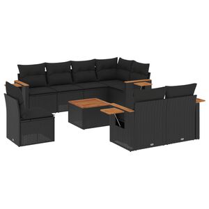 vidaXL 9 Piece Garden Sofa Set with Cushions Black Poly Rattan