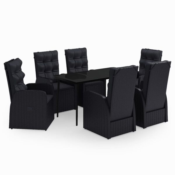 vidaXL 7 Piece Garden Dining Set with Cushions Black