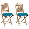 vidaXL Folding Chairs 2 pcs with Cushions Bamboo