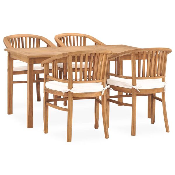 vidaXL 5 Piece Garden Dining Set with Cushions Solid Teak Wood