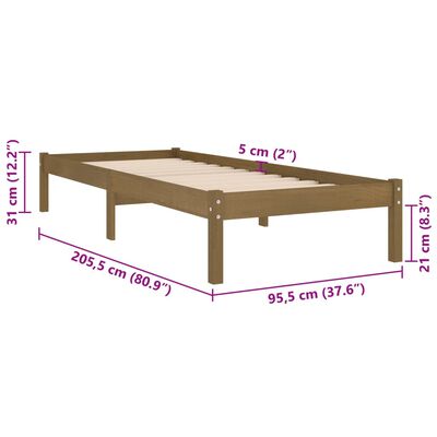 vidaXL Bed Frame without Mattress Honey Brown Solid Wood 90x200 cm