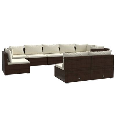 vidaXL 9 Piece Garden Lounge Set with Cushions Poly Rattan Brown