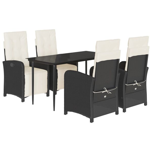 vidaXL 5 Piece Garden Dining Set with Cushions Black Poly Rattan