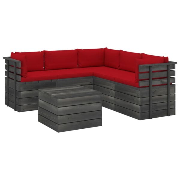 vidaXL 6 Piece Garden Pallet Lounge Set with Cushions Solid Pinewood