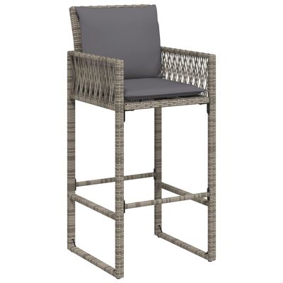 vidaXL Garden Bar Stools with Cushions 2 pcs Grey Poly Rattan