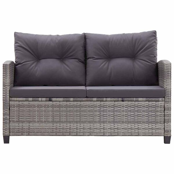 vidaXL 2-Seater Garden Sofa with Cushions Grey 124 cm Poly Rattan