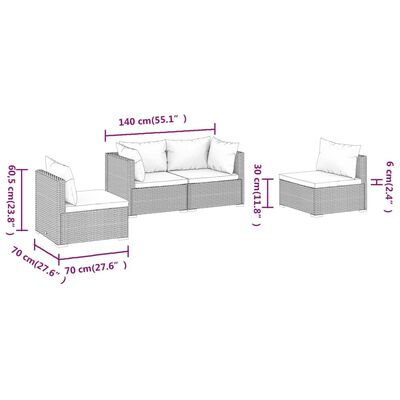 vidaXL 4 Piece Garden Lounge Set with Cushions Poly Rattan Brown