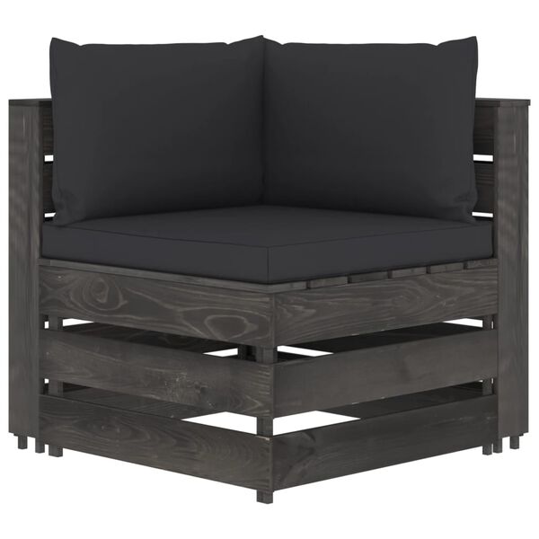vidaXL 5 Piece Garden Lounge Set with Cushions Grey Impregnated Wood