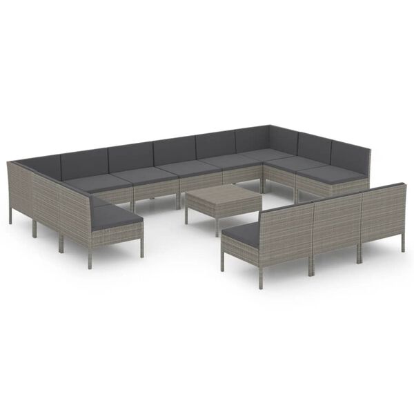 vidaXL 14 Piece Garden Lounge Set with Cushions Poly Rattan Grey
