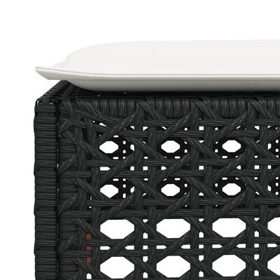 vidaXL Garden Stool with Cushion Black 63.5x56x32 cm Poly Rattan