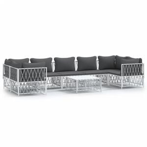 vidaXL 8 Piece Garden Lounge Set with Cushions White Steel