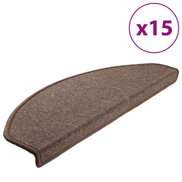 vidaXL Stair Mats 15 pcs 65x24x4 cm Coffee Brown Half Round Large