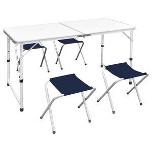 vidaXL Foldable Camping Table Set with 4 Stools 120x60 cm