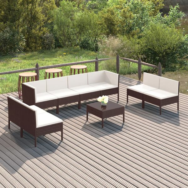 vidaXL 9 Piece Garden Lounge Set with Cushions Poly Rattan Brown