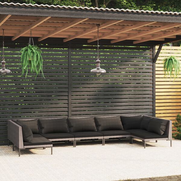 vidaXL 7 Piece Garden Lounge Set with Cushions Poly Rattan Dark Grey