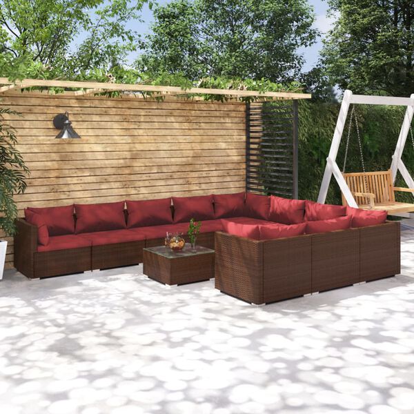 vidaXL 11 Piece Garden Lounge Set with Cushions Poly Rattan Brown