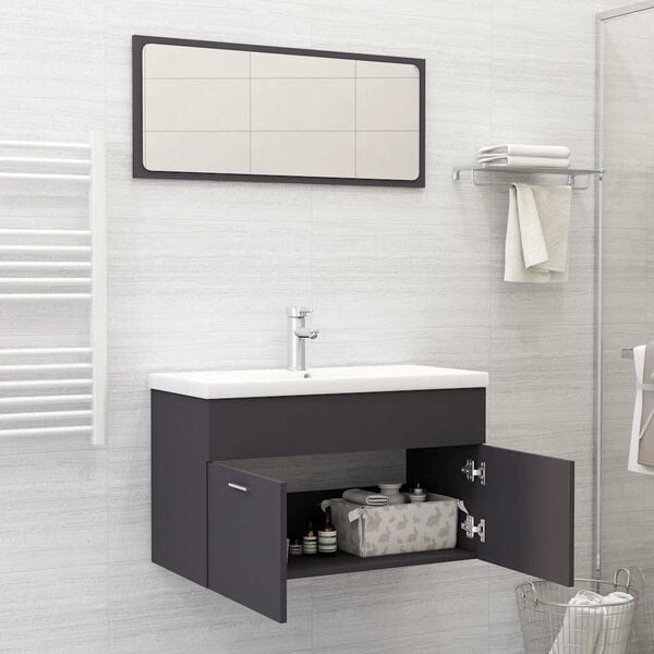 vidaXL 2 Piece Bathroom Furniture Set Grey Engineered Wood