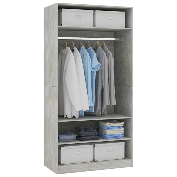 vidaXL Wardrobe Concrete Grey 100x50x200 cm Engineered Wood