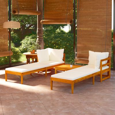 vidaXL 3 Piece Garden Lounge Set with Cream White Cushions Acacia Wood