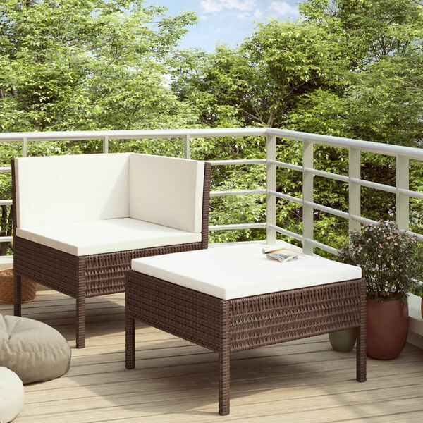 vidaXL 2 Piece Garden Lounge Set with Cushions Poly Rattan Brown
