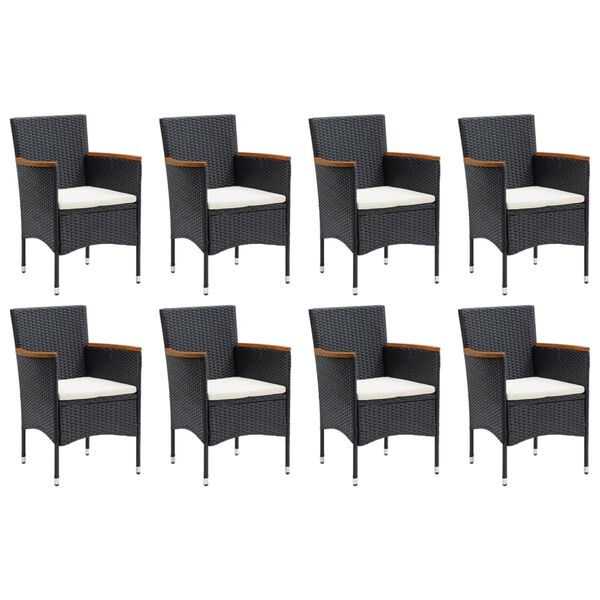 vidaXL 9 Piece Garden Dining Set with Cushions Poly Rattan Black