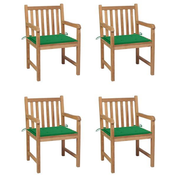 vidaXL Garden Chairs 4 pcs with Green Cushions Solid Teak Wood