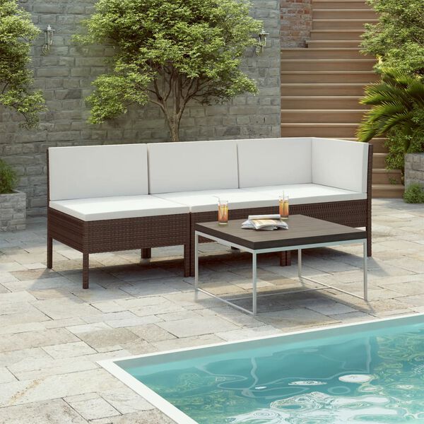 vidaXL 3 Piece Garden Lounge Set with Cushions Poly Rattan Brown