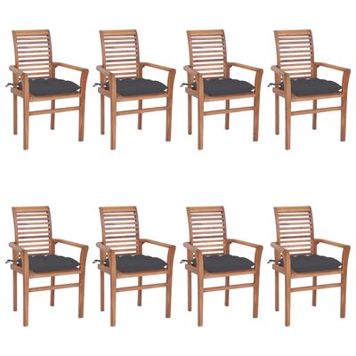 vidaXL Dining Chairs 8 pcs with Anthracite Cushions Solid Teak Wood