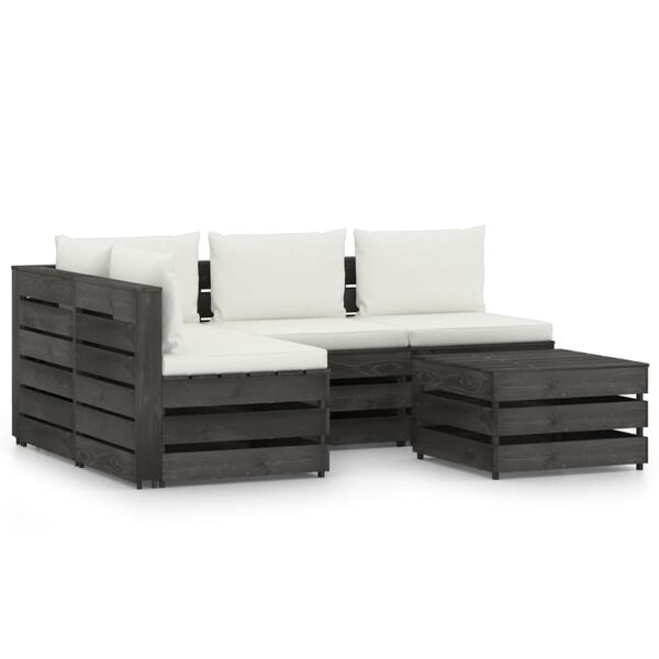vidaXL 5 Piece Garden Lounge Set with Cushions Grey Impregnated Wood