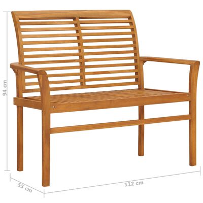 vidaXL Garden Bench Grey Check Pattern Cushion 112 cm Solid Teak Wood