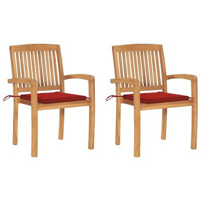 vidaXL Garden Chairs 2 pcs with Red Cushions Solid Teak Wood