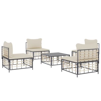 vidaXL 5 Piece Garden Lounge Set with Cushions Anthracite Poly Rattan