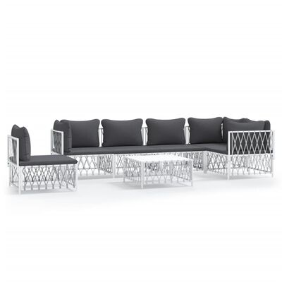 vidaXL 7 Piece Garden Lounge Set with Cushions White Steel