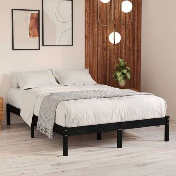vidaXL Bed Frame without Mattress Black Solid Wood King Size