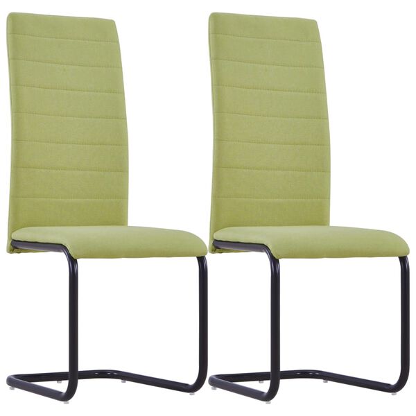 vidaXL Cantilever Dining Chairs 2 pcs Green Fabric
