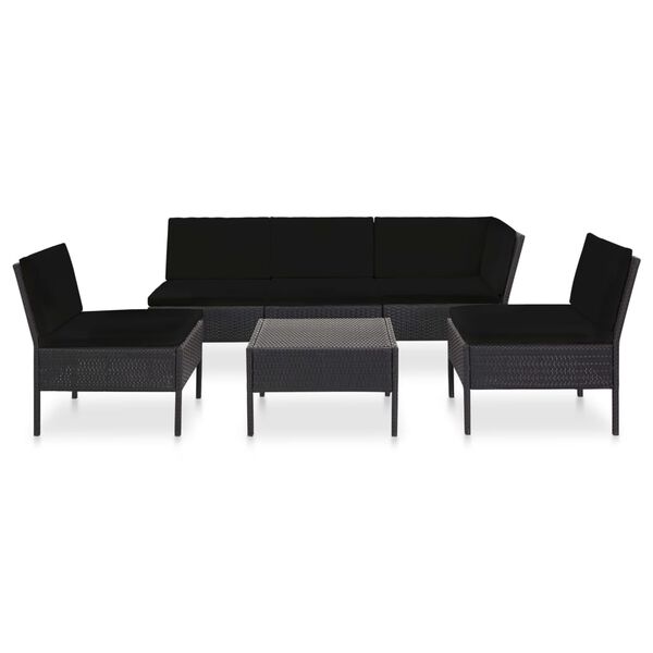 vidaXL 6 Piece Garden Lounge Set with Cushions Poly Rattan Black