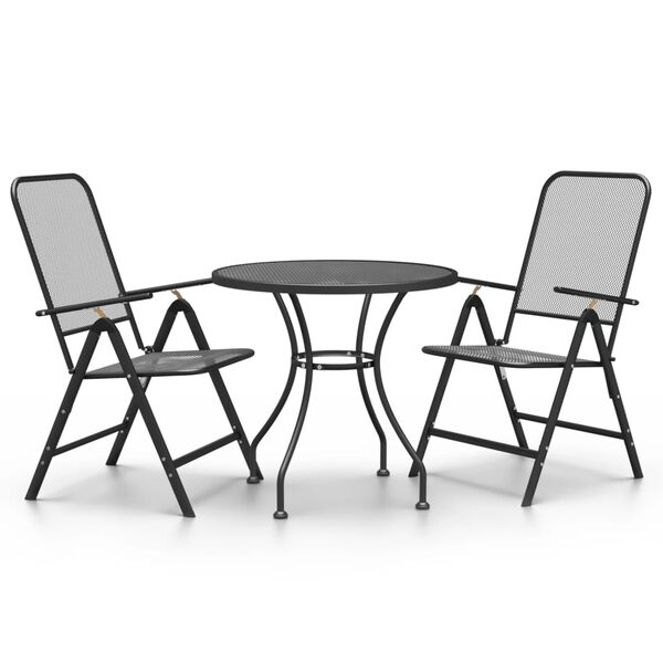 vidaXL 3 Piece Garden Dining Set Expanded Metal Mesh Anthracite