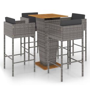 vidaXL 5 Piece Garden Bar Set with Cushions Poly Rattan Grey