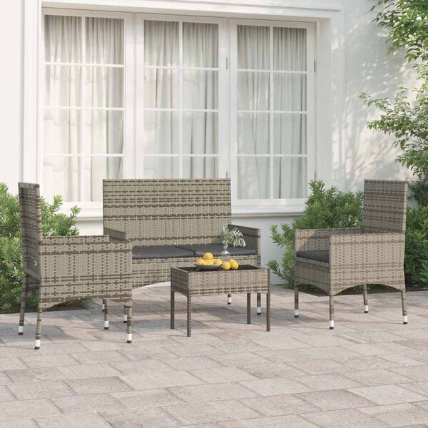 vidaXL 4 Piece Garden Lounge Set with Cushions Grey Poly Rattan