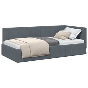 vidaXL Corner Bed Frame Dark Grey 90 x 200 cm Velvet
