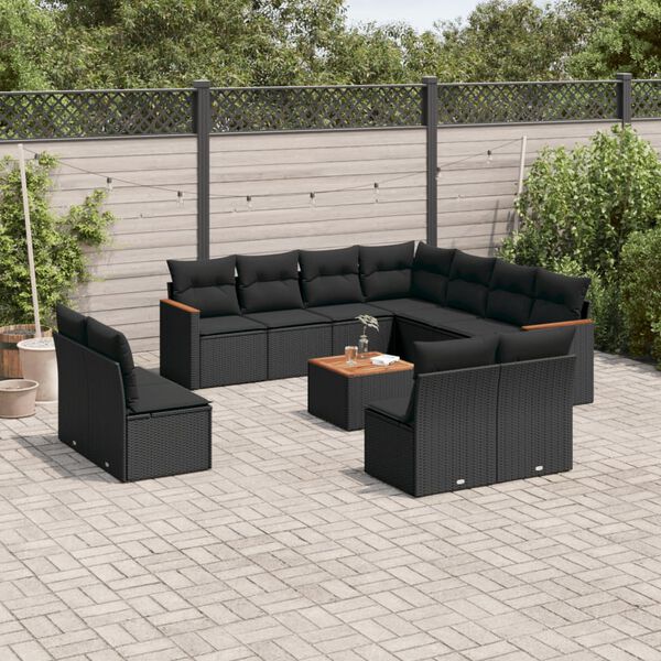 vidaXL 12 Piece Garden Sofa Set with Cushions Black Poly Rattan
