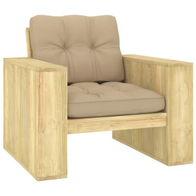 vidaXL Garden Chair with Beige Cushions Impregnated Pinewood