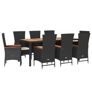 vidaXL 9 Piece Garden Dining Set with Cushions Black Poly Rattan