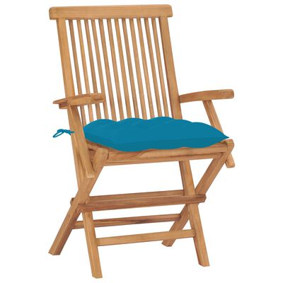 vidaXL Garden Chairs with Light Blue Cushions 8 pcs Solid Teak Wood