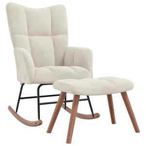 vidaXL Rocking Chair with a Stool Cream White Velvet