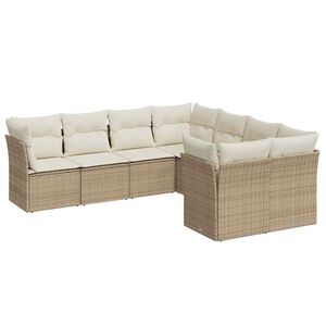 vidaXL 8 Piece Garden Sofa Set with Cushions Beige Poly Rattan