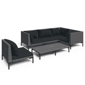 vidaXL 6 Piece Garden Lounge Set with Cushions Poly Rattan Dark Grey