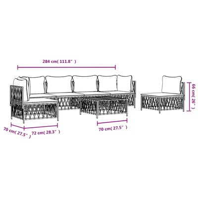 vidaXL 7 Piece Garden Lounge Set with Cushions White Steel