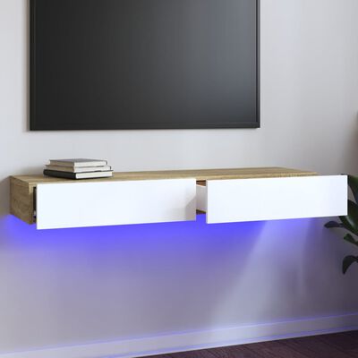 vidaXL TV Cabinet with LED Lights White and Sonoma Oak 120x35x15.5 cm