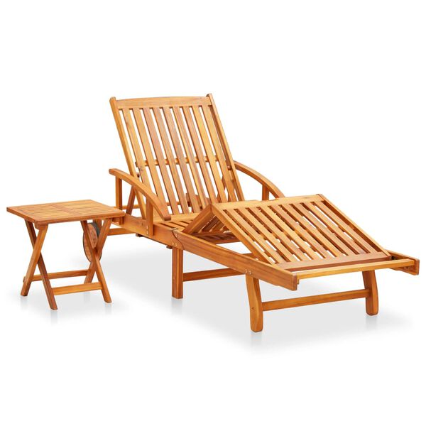 vidaXL Garden Sun Lounger with Table and Cushion Solid Wood Acacia